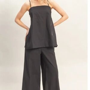 Black Wide-Leg Linen Set